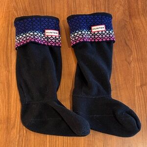 Hunter Boot Liner Fleece Knee-High with Pink and Blue Patterned Cuff